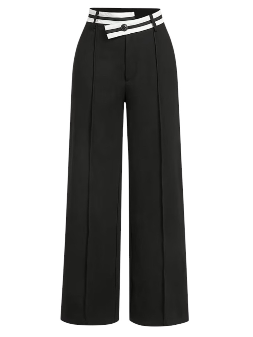 High-Waist Black Wide-Leg Pants with Contrast Waistband